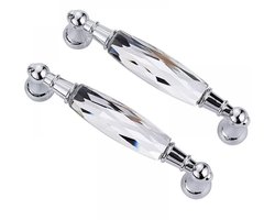 QTTVBTNA -Kristallen Knop Handgreep(2 stuks) – Glazen Kastgreep en Lade Trekknop, Deurknop en Dressoir Handvat, Verchroomd, Lengte 145 mm