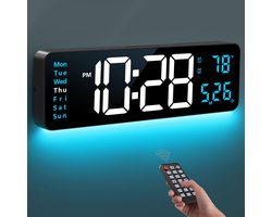 QTTVBTNA -LED Digitale Klok – Groot Display 16 Inch – Temperatuur, Datum & Automatische Helderheidsaanpassing – Moderne Wandklok voor Thuis of Kantoor
