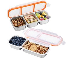 QTTVBTNA - Lunchbox met Vakken - 304 RVS Bento box - met Lekdicht Deksel - Geschikt voor School, Werk & Outdoor - Zilver - 2 stuks
