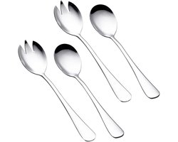 QTTVBTNA – Saladebestek 4-delig – Salade Serveerbestek met Lepel en Vork – Bestek voor het Serveren van Salade, Groenten, Pasta en Bijgerechten – Keuken – Zilver