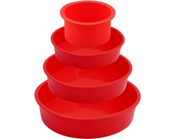 QTTVBTNA - Siliconen Taartvorm Set - 4 Ronde Cakevormen in Verschillende Maten - Schortvorm voor Laagjesgebak, Muffins en Cakes - Ovenbestendig, Anti-Aanbak & Makkelijk Schoon te Maken - rood