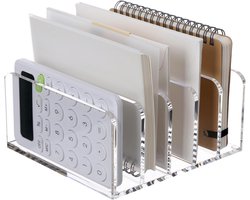 QTTVBTNA Tijdschriftenhouder en Organizer met 5 Vakken -Tijdschriftencassette - Transparante Bureau Document Organizer -Acryl -16.2x15.6x6.6cm