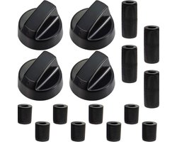 QTTVBTNA -Universele Fornuis Knoppen – 18 Adapterringen – Vervangingsknoppen voor Oven, Kookplaat & Keukenapparatuur – Zwart