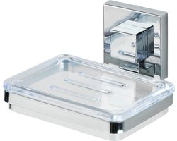 Quadro Zeepbakje voor badkamer en keuken - Wandhouder zonder boren - Roestvrij glanzend roestvrij staal - Transparante kunststof schaal - 12 x 65 x 12 cm