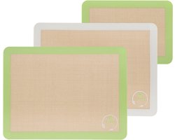 Qualty Bakmatten set - Bakmat - Bakmatten - Siliconen Bakmat - Deegmat - Ovenmat - Siliconen Bakmatten - Anti-kleef - Anti-slip - Bakpapier - Hittebestendig tot 250°C - 40cm x 30cm - 30cm x 21cm - Set Van 3 - Grijs, Groen en Bruin - Herbruikbaar