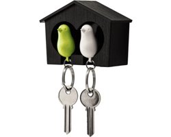 Qualy Duo Sparrow Sleutelhouder Vogelhuisje Zwart – Wit/Groen 7.15×9.55×4.5cm 100g