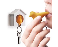 Qualy Sleutelhanger vogelhuisje Sparrow Wit / Geel ABS W45×L68×H73mm 80g