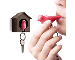 Qualy Sleutelhanger vogelhuisje Sparrow Zwart / Roze ABS W45×L68×H73mm 80g