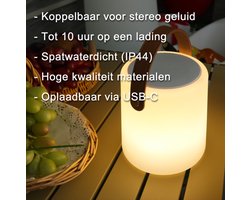 Quantixx Draagbare RGB LED Lamp met Bluetooth Speaker – Sfeerverlichting & Muziek in één - USB-C oplaadbaar - Multicolor - Dimbaar