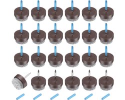 QUARKZMAN 24 stuks nagel-op-vilten meubelglijders, ronde viltglijders, meubelschuivers, vloerbeschermers voor houten meubels, tafel, bank, stoelpoot (17 mm, bruin)