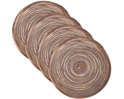 QUARKZMAN 4 stuks ronde geweven placemats, 38 cm gevlochten wasbare placemats hittebestendige decoratieve placemats voor keuken-eettafel werkblad, kleurverloop bruin
