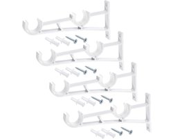 QUARKZMAN Dubbele gordijnroedehouders, 4 stuks, houders van aluminiumlegering voor gordijnroede, haken voor gordijnroede, geschikt voor gordijnroedes van 0,8-1 inch om aan de muur te hangen (wit)