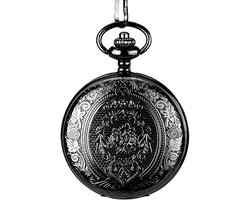 Quartz zakhorloge, vintage zakhorloge met ketting, voor mannen en vrouwen, zwart