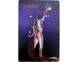 Queen Freddie Mercury mantel en kroon Reclamebord van metaal METALEN-WANDBORD - MUURPLAAT - VINTAGE - RETRO - HORECA- BORD-WANDDECORATIE -TEKSTBORD - DECORATIEBORD - RECLAMEPLAAT - WANDPLAAT - NOSTALGIE -CAFE- BAR -MANCAVE- KROEG- MAN CAVE