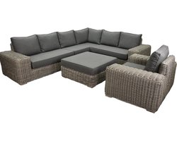 Queen hoek loungeset 6 delig grijs wicker