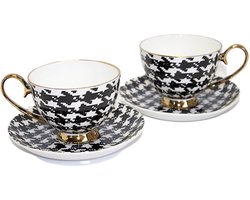 Queen Isabel - Set van 2 Espressokopjes met bordjes - koffiekop - Goud Accenten Porselein