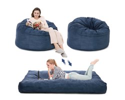 Queen Size Vloermatras - Voor Woonkamer & Zithoek - Oprolbaar Converteerbaar - Dikker Kussen met Wasbare Corduroy Hoes - Navy Blauw-Full Size