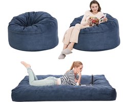 Queen Size Vloermatras - Voor Woonkamer & Zithoek - Oprolbaar Converteerbaar - Dikker Kussen met Wasbare Corduroy Hoes - Navy Blauw-Queen Size