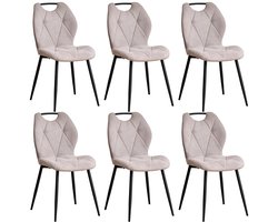 Questyr - beige - Set van 6 eetkamerstoelen in Scandinavische stijl - comfortabele fluwelen eetkamerstoelen - stoelen met metalen poten