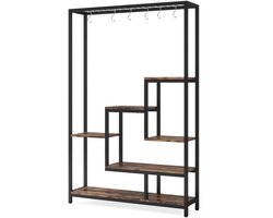 QUESTYR Hoge Plantenstandaard – 180 cm – Bruin – 5‑Laags Metalen Plantenrek met 10 Ophanghaken – Binnen & Buiten – Industrieel Plantenrek