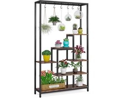 QUESTYR Hoge Plantenstandaard – 180 cm – Zwart – 5‑Laags Metalen Plantenrek met 10 Ophanghaken – Binnen & Buiten – Industrieel Plantenrek