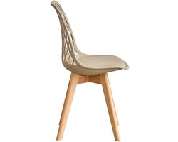 QUESTYR Set van 6 Eetkamerstoelen – Beige – Scandinavisch Design – Mesh Rugleuning & Houten Poten – Comfortabele PU‑Lederen Stoelen voor Keuken & Eetkamer