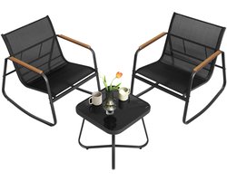 Questyr - Tuinmeubelset - Balkonmeubilair - 2 Schommelstoelen met tafel - Terrasmeubilair - ademende stof van synthetische vezels