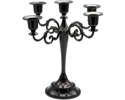 Queta Kandelaar 5-armige kandelaar kaarsenhouder als tafeldecoratie voor Kerstmis en Thanksgiving (zwart)