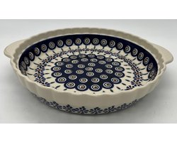 Quichevorm 24 cm met handvat blauw bloem groen blad