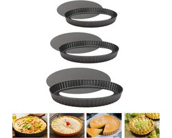 Quichevorm - Quichevorm met losse bodem - Bakvorm - Taartvorm - Bakblik - 3 maten - Ø22 cm / Ø26 cm / Ø32cm - 3 stuks