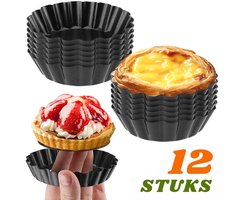 Quichevormpjes - 12 stuks - Quichevorm met losse bodem - Quiche Bakvorm - Taartvorm - Cakevorm - Gebak vormen - Antiaanbaklaag - Vaatwasserbestendig - ø 8 cm - Koningsdag