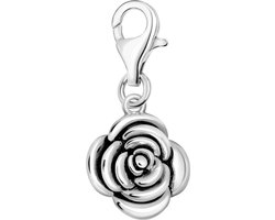 Quiges – 925 - Zilver – Charm - Bedel - Hanger - 3D Bloem Roos - met – sterling - zilver - karabijnslot - geschikt - voor -Bedelarmband HC125