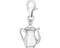 Quiges – 925 - Zilver – Charm - Bedel - Hanger - 3D Theepot - met – sterling - zilver - karabijnslot - geschikt - voor -Bedelarmband HC163