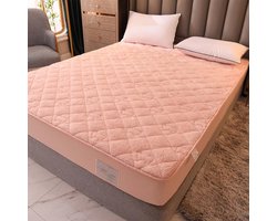 Quilted Bedspread Thick Fabric Fitted Sheets Bedspreads Bed Sheets Stay Warm Non-Slip Made Mattress Protectors Toppers (Color : Pink, Size: 140x200cm/high 16-25cm)