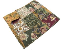 Quilted Plaid Sprei Katoen Patches Bloemrijk Vintage 130x150 cm