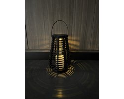Quokware Solar Tuinlamp 25 cm – Compacte Rotanlook Lantaarn – Zwart – Buitenverlichting op Zonne-energie – Sfeerverlichting voor Tuin, Terras & Balkon