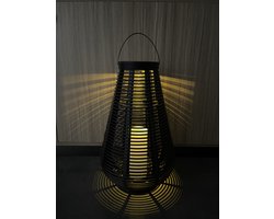 Quokware Solar Tuinlamp 60 cm – Rotanlook Buitenlamp – Zwart – Tuinverlichting op Zonne-energie – Staande Lantaarn voor Tuin, Terras & Balkon