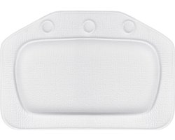 QUVIO Badkussen met zuignappen - Badkussens voor in bad - Nekkussen bad - Hoofdsteun bad - Badkussens - Wit - 20 x 30 x 4 cm (lxbxh)