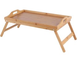 QUVIO Bedtafel - Dienblad bamboe - Uitklapbare pootjes - Ideaal voor ontbijt op bed - Bruin - Ontbijt dienblad - Houten bed tafel - Beddienblad