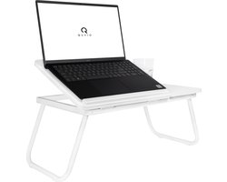 QUVIO bedtafel met bekerhouder | Bedtafel | Laptoptafel | Bedtafeltje voor op bed | Bedtafeltje | Verstelbaar | Wit