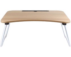 QUVIO Bedtafel voor laptop, tablet, boek of ontbijt op bed - Bedtafel voor volwassenen - Breedte van 50 tot 75 cm - Inklapbaar - Bruin - 40 x 60 x 28 cm