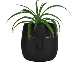 QUVIO Bloempot met gezicht - Voor binnen en buiten - Plantenpot - Plantenhouder - Plantenbak - Tuinieren - Balkonbak - Plantenaccessoires - Beton - Rond - Diameter 16 cm - Zwart