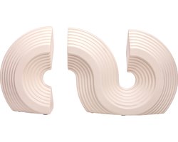 QUVIO Boekensteun - Geometrische boekensteunen - Minimalistische woondecoratie - Steun voor boeken - Keramische decoratie modern - Functioneel en decoratief accessoire - Trendy interieurdecoratie - Keramiek - Beige - Set van 2