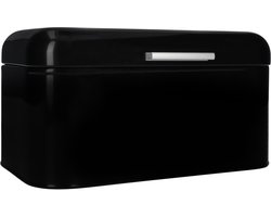 QUVIO Broodtrommel - Brooddoos - Brood bewaren - Vershouddoos voor brood - Brooddoos - Klepdeksel - Scharnierdeksel - Zwart - Ijzer - Geschikt voor één heel brood - 20 x 30 x 16 cm