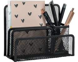 QUVIO Bureau Organizer 4 in 1 - Pennenbakje - Bureau accessoires - Bureau Organizer Pennenbak - Desk Organizer - Pennenbak - Pennenbakje - Pennenhouder - 4 Vakken - Draadstaal - 8 x 18 x 14 centimeter (lxbxh) - Zwart