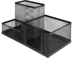 QUVIO Bureau organizer - Pennenbakje - Pennenhouder - Organizer - Bureau - Bureau accessoires - 3 vakken - 10 x 20 x 10 cm (lxbxh) - Staal - Zwart