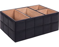QUVIO Bureauorganizer - 4 vakken - PU Leer - Zwart - Pennenbakje - Pennenhouder - Opbergen - Desk organizer - Bureau accessoires - Opbergsysteem - 14 x 20,5 x 8 cm
