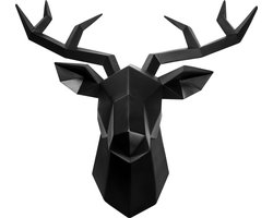 QUVIO Decoratief beeld of figuur - Hert muurdecoratie incl. wandbevestiging - Wand - Muur - Muurdecoratie woonkamer - Woonkamer - Wanddecoratie - Decoratie - Zwart