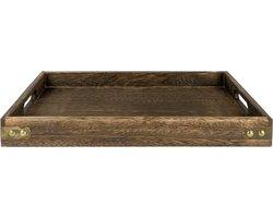 QUVIO Dienblad met handvaten - Decoratief dienblad rond - Serveerblad - Schaal - Kaarsenplateau - Sierschaal - Kaarsplateau - Dienbladen - Presenteerblad - Hout - 24 x 36 x 4 cm (lxbxh) - Bruin