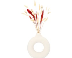 QUVIO Donut vaas - Rond - Vaasje - Vazen - Bloemenvaas - Decoratieve accessoires - Voor binnen - Woonaccessoires - Scandinavisch - Landelijk - Keramiek - Gebroken wit met spikkels - 7 x 21 x 23 cm
